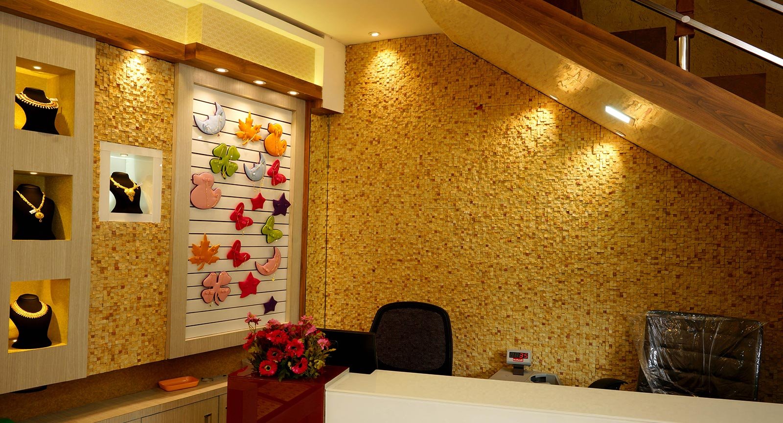 Illuminated stone mosaic wall