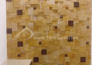 Teakwood Stone Cladding With Metal Design