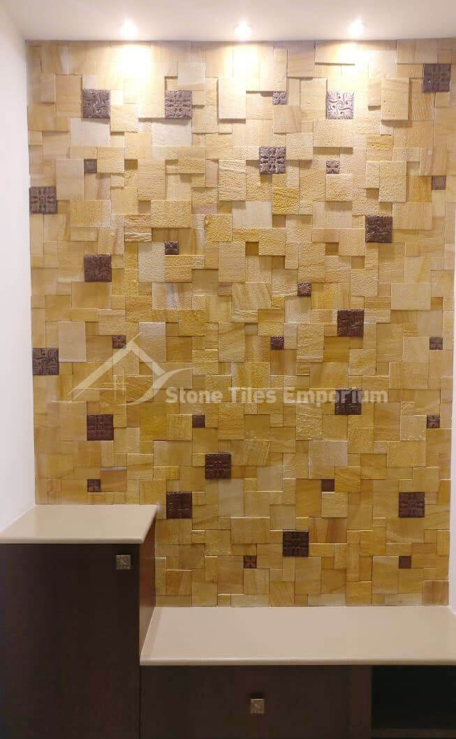 Teakwood Stone Cladding With Metal Design